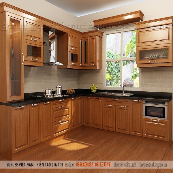 Tủ bếp được làm bằng chất gỗ tự nhiên