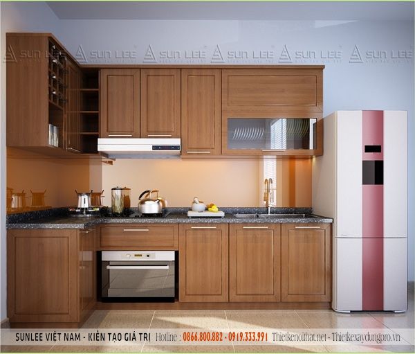 Tủ bếp được làm bằng gỗ tự nhiên chắc chắn và có độ bền cao