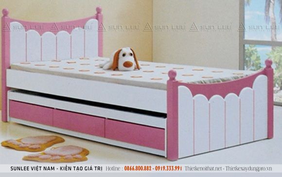 Mẫu giường gỗ đơn với thiết kế đơn giản cho bé