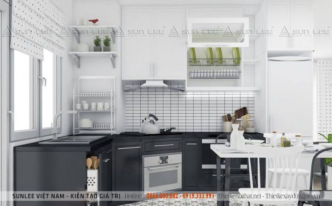 Phòng bếp nhỏ hẹp thường tận dụng tối đa các diện tích, kể cả góc chết