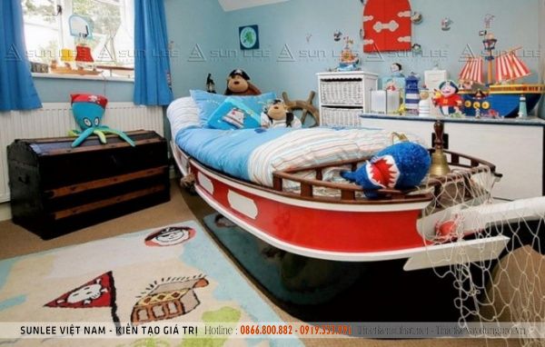 Thiết kế phòng ngủ đẹp cho bé gái với các sinh vật biển như cá voi, cá heo, san hô,…
