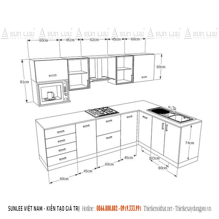 Thiết kế độc đáo của bộ tủ bếp gỗ sồi mỹ TBSM39 nhà chú Đức  Kim Mã
